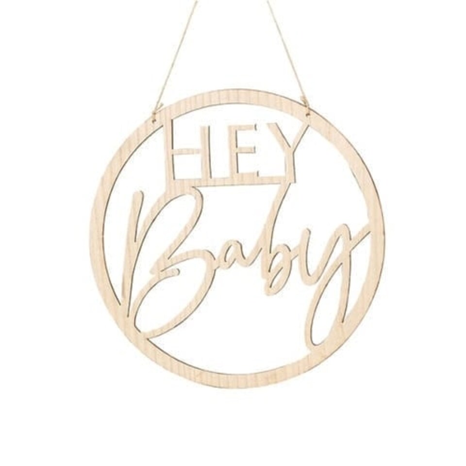 image 1 of Botanical Hey Baby Wooden Sign Hanging Decoration 36cm