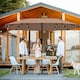 image 2 of Outsunny 4.4m Double-Sided Sun Umbrella Patio Parasol Solar Lights
