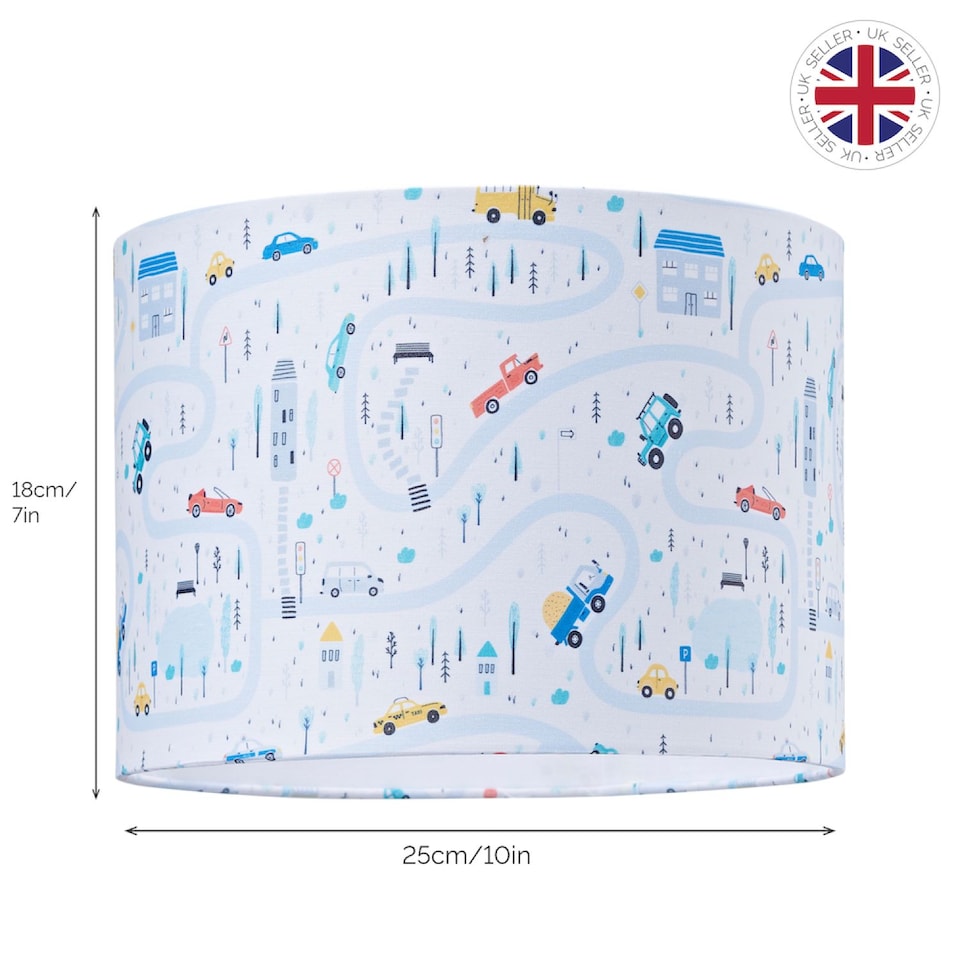 image 1 of Children's Play Village Lamp Shade - Town City Car Roads Map with Cars & Trucks | Multi | Multi-Colour | 1