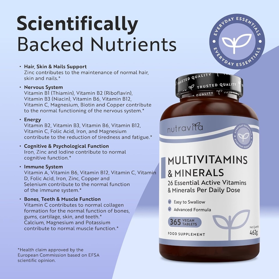image 1 of Nutravita Multivitamins & Minerals - 26 Essential Active Vitamins & Minerals for Immune System Support - Made in the UK - 365 Vegan Tablets