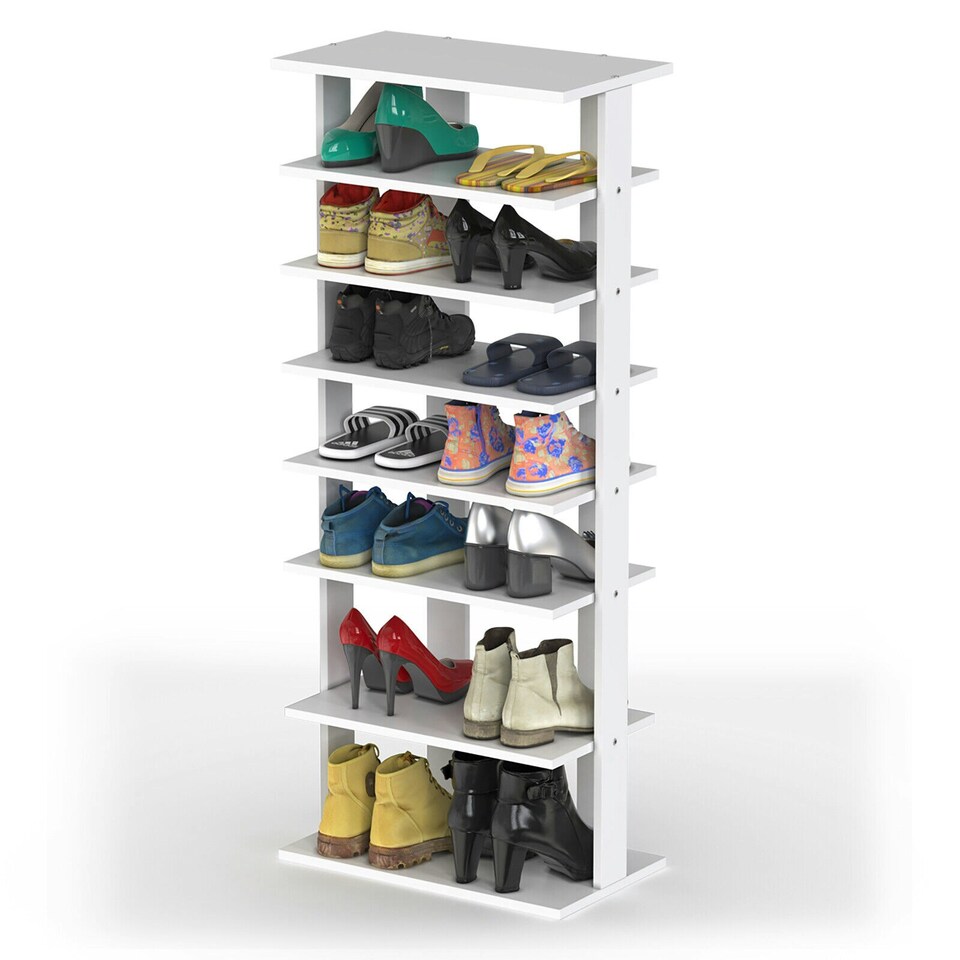 image 1 of COSTWAY 7-tier Double Shoe Storage Tower Rack Stand White White