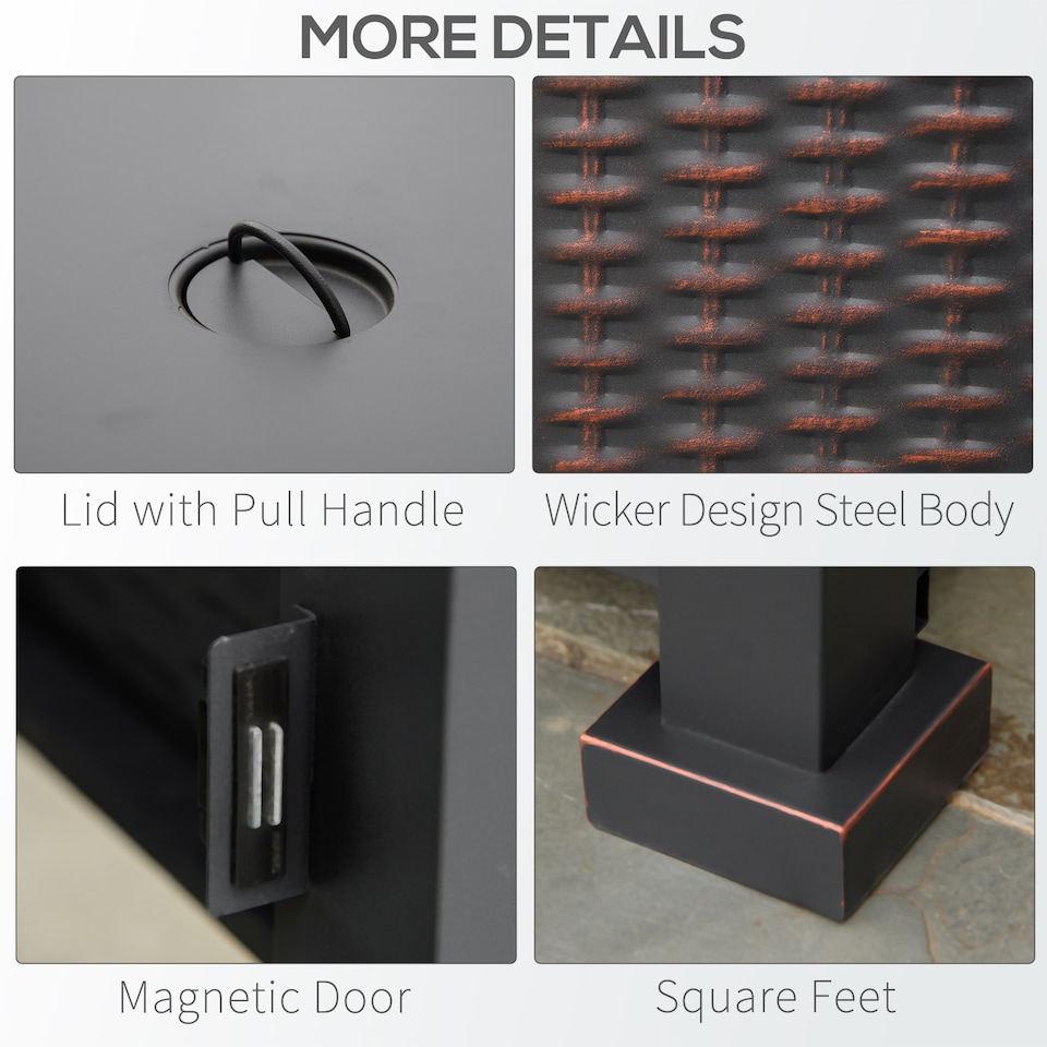 image 1 of Outsunny Square Propane Gas Fire Pit Table, 50000 BTU Rattan Smokeless Firepit Patio Heater with Glass Screen, Glass Beads and Lid, 81cm x 81cm x 64cm, Black