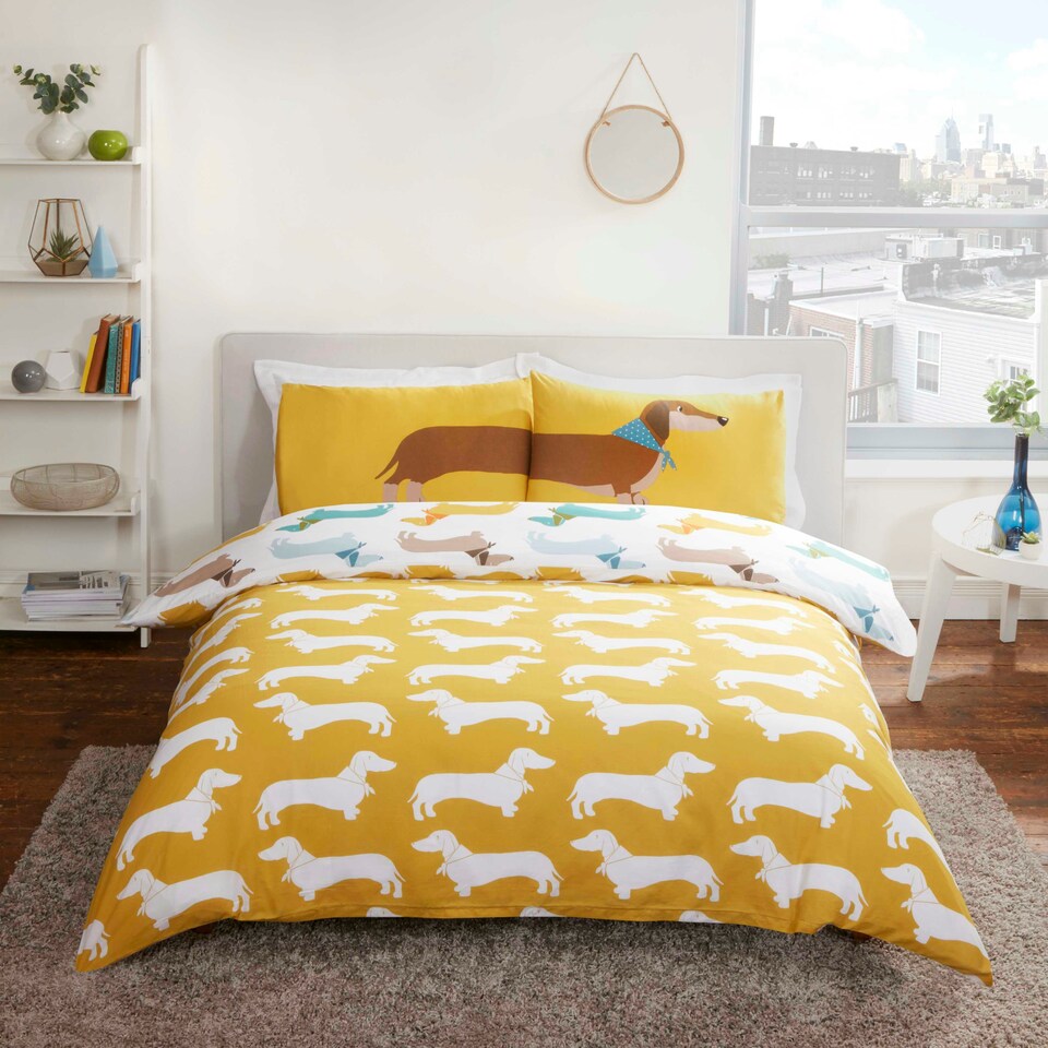 image 1 of Sausage Dog Polycotton Reversible Duvet Cover Set with Pillowcase Multi | King