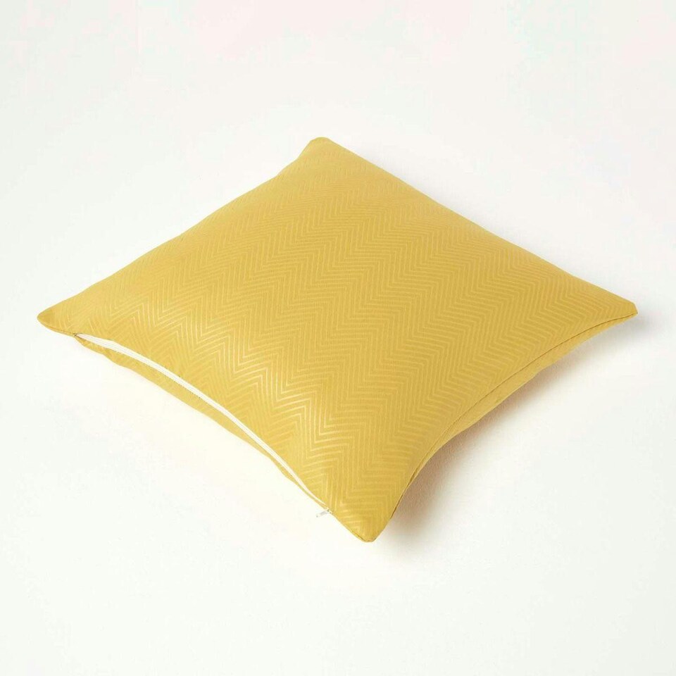 image 1 of Homescapes Mustard Yellow Herringbone Chevron Cushion Cover - 45 x 45 cm | Yellow | Mustard Yellow | 45 x 45 cm