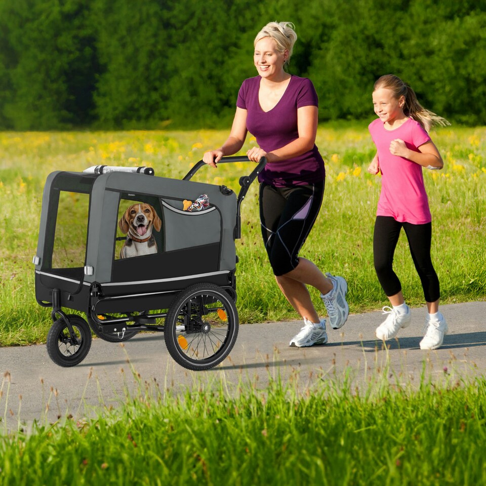 image 1 of Dog Bike Trailer - multifunctional, foldable, including reflectors, leash and flag - Grey
