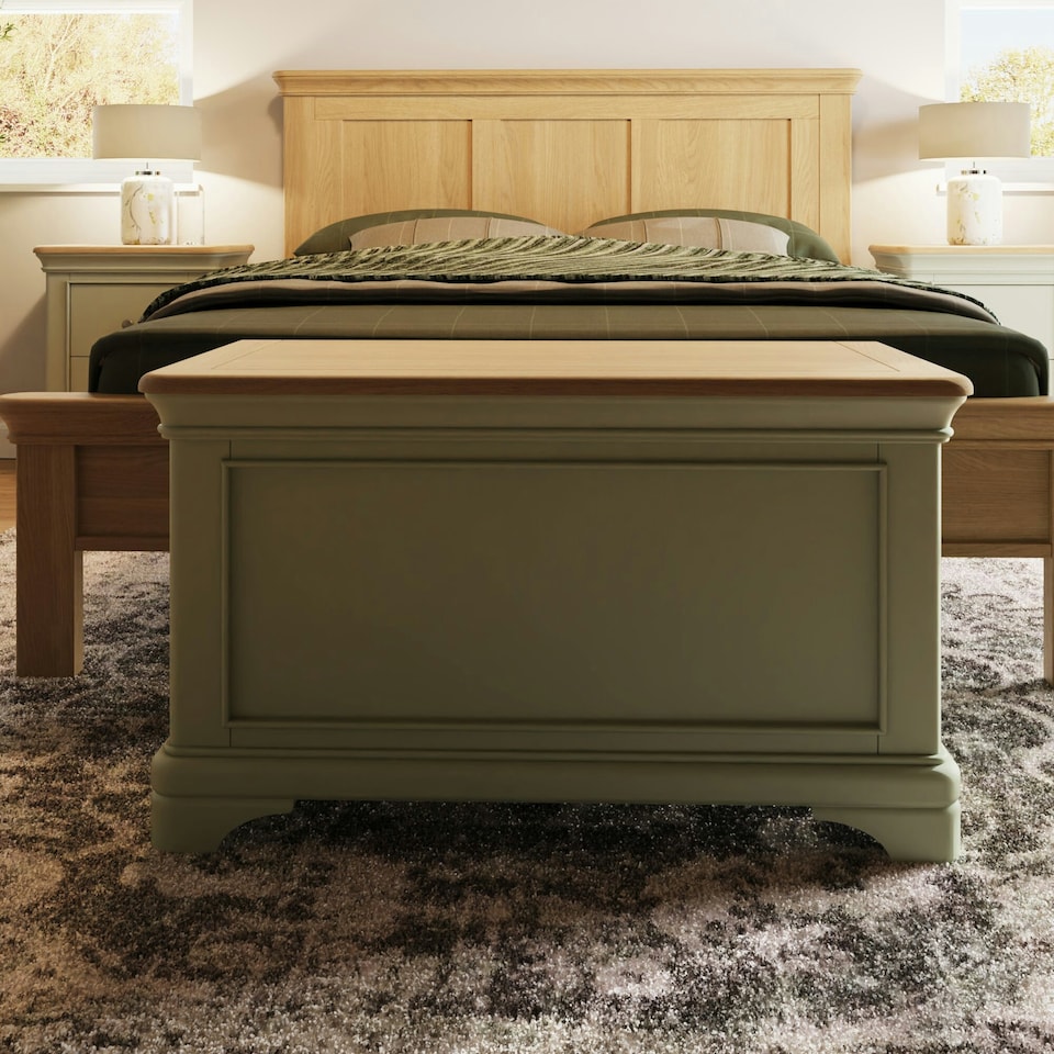 image 1 of Faire Ottoman Blanket Box in Sage Green with Oak Top Green