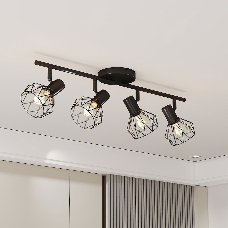 image 1 of EMITTO 4-Way Spotlight Ceiling Light Adjustable Vintage Black Metal E14 Fixture