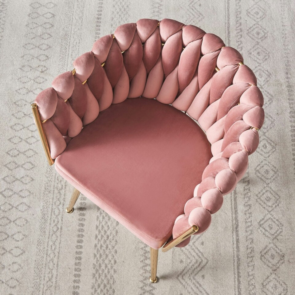 image 1 of Single Roma Knot Velvet Armchair with Gold Metal Legs, Modern Tufted Design for Living Room Pink