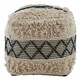 image 2 of Cefena Black and White Shaggy Pouffe Cream