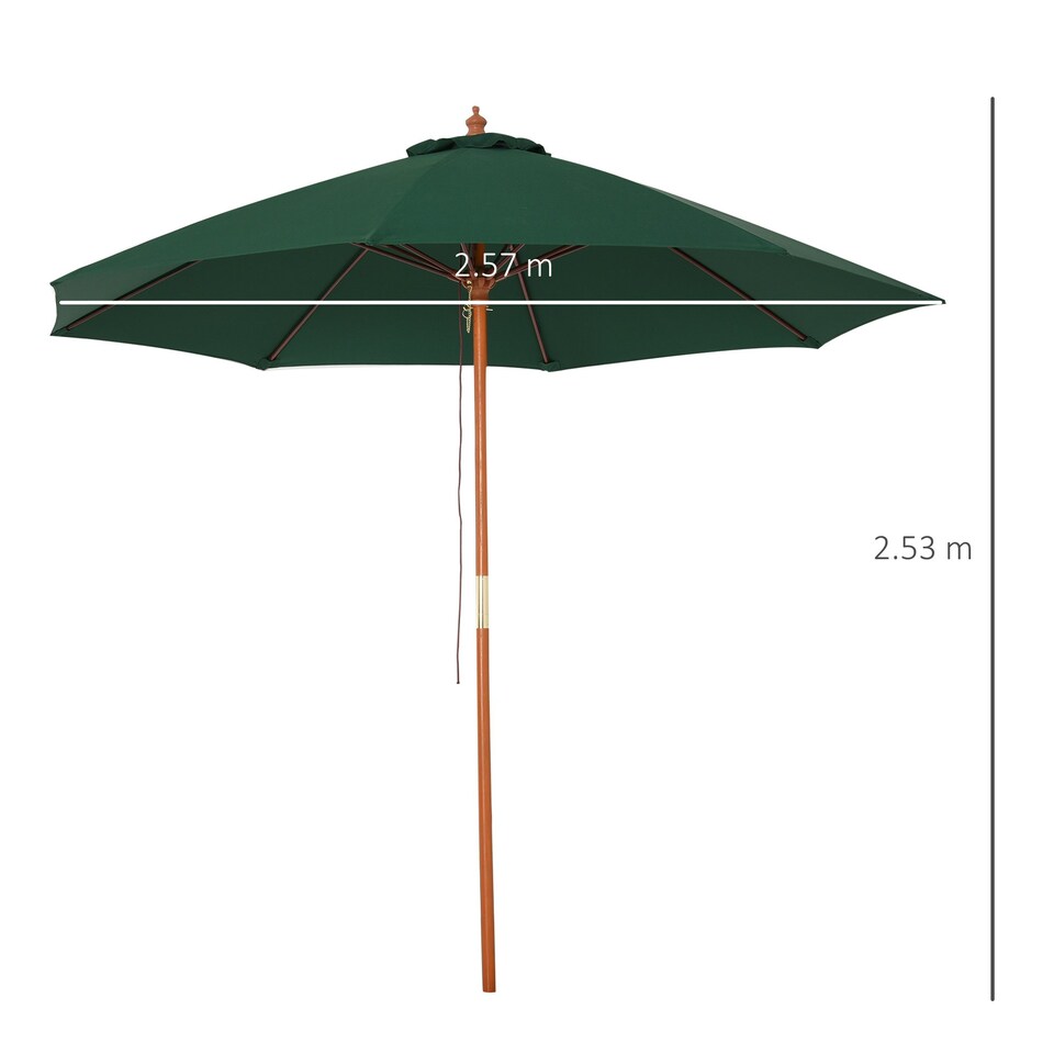 image 1 of Outsunny 2.5m Wooden Garden Parasol Outdoor Umbrella Canopy w/ Vent Green