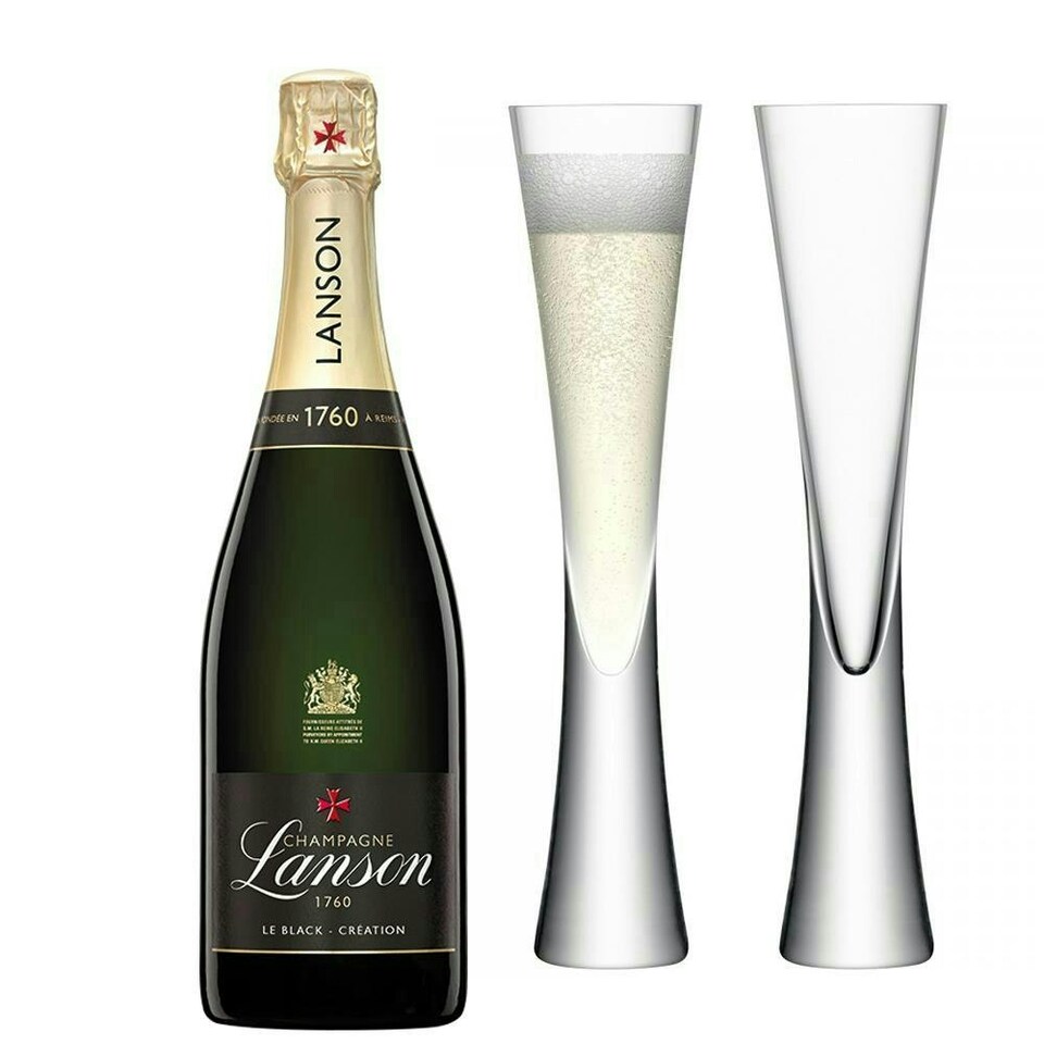 Lanson Le Black Creation Brut Champagne 75cl with LSA Moya Flutes