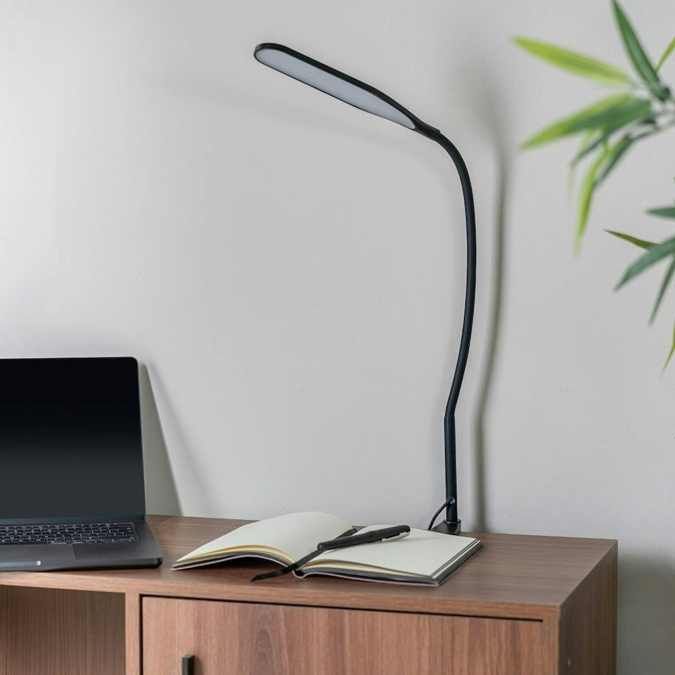 image 1 of ValueLights Daylight Dimmable Matte Black Table Lamp and Integrated LED 9W Multicolour 6000K Bulb