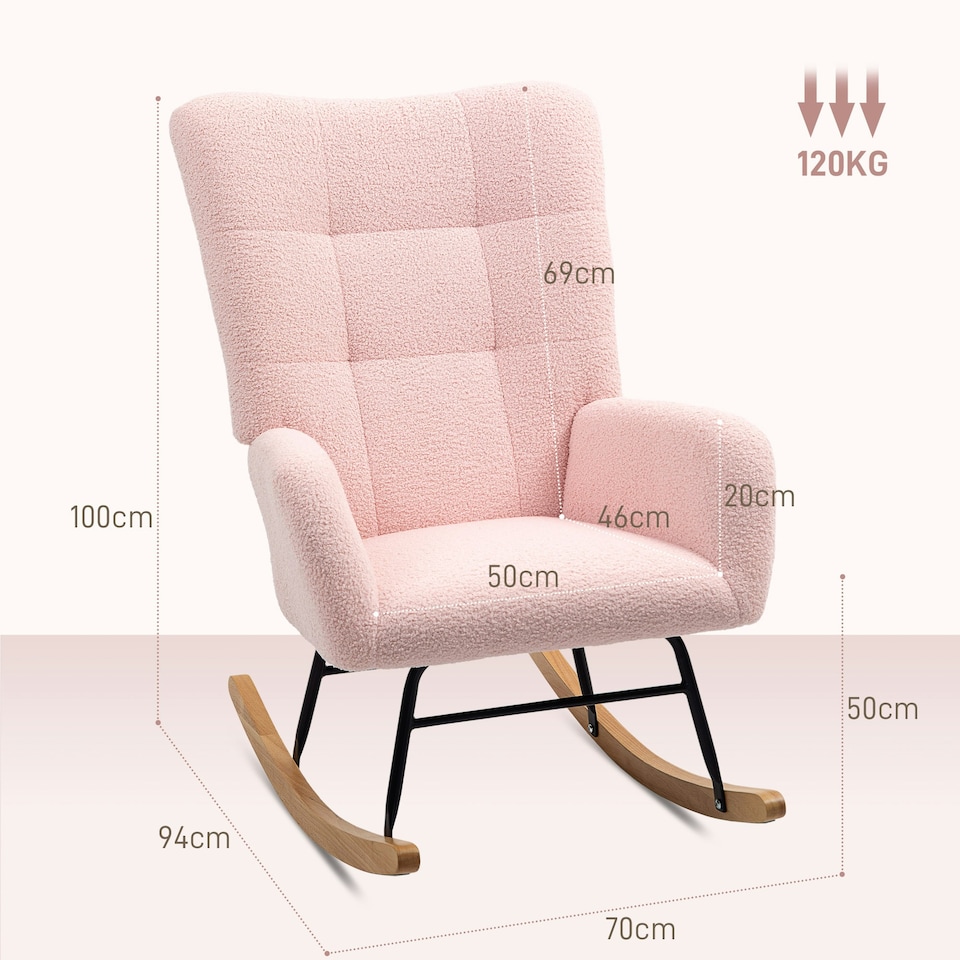 image 1 of HOMCOM Rocking Chair, Modern Armchair with Backrest for Bedroom, Light Pink Cream