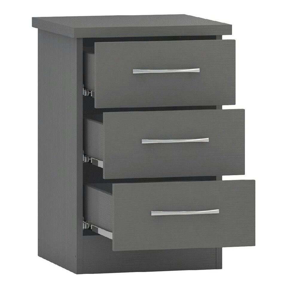 image 1 of Nevada 3 Drawer Bedside Cabinet Grey | 3D Effect Grey