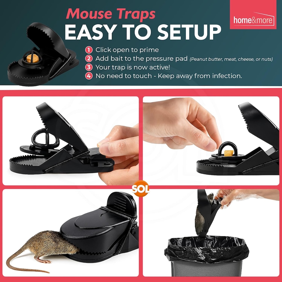 image 1 of 6pk Mouse Traps Indoor & Outdoor – Reusable Snap Traps with Shark Tooth Design, Instant Kill Mice Catchers, Durable & Safe