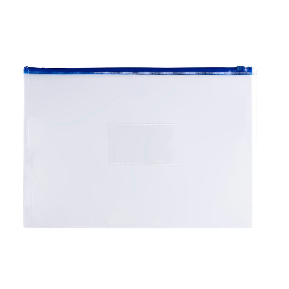 image 1 of Pack of 12 A6 Clear Zippy Bags with Blue Zip