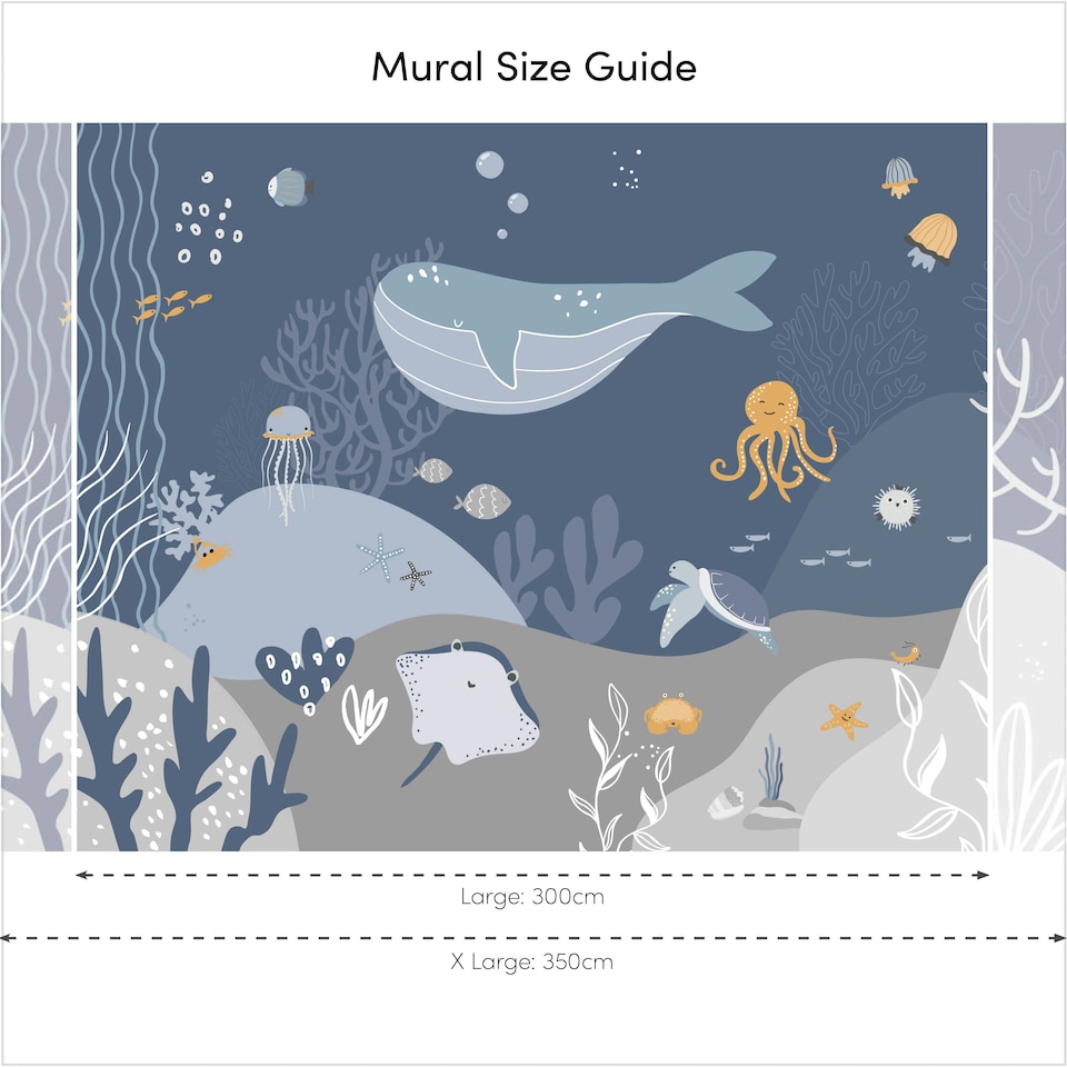 image 1 of Under The Sea Full Wall Mural in Deep Blue | Blue | Deep Blue | Large (300cm x 240cm)