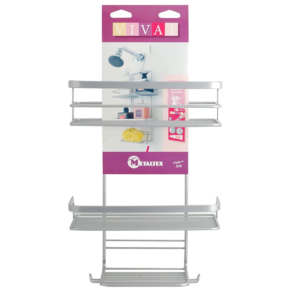 image 1 of Metaltex Viva 3-Tier Shower Caddy Bathroom Storage Rack - Silver