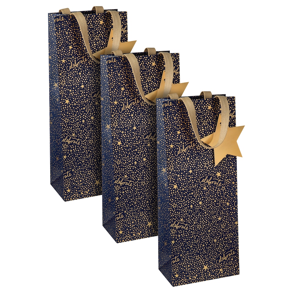 image 1 of Hallmark Pack Of 3 Bottle Bags - Stars And Celebrate Design