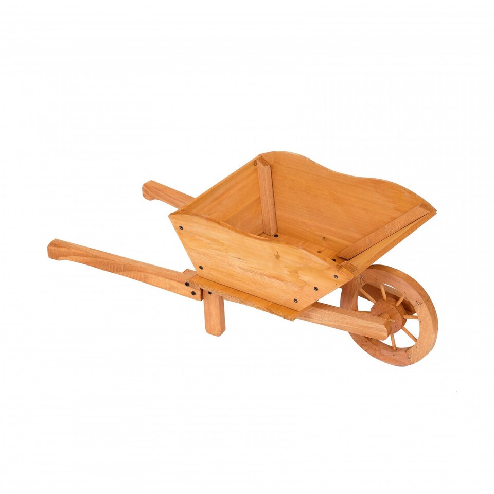 image 1 of Garden Wooden Wheelbarrow Flower Planter Ornamental Plant Pot | Brown