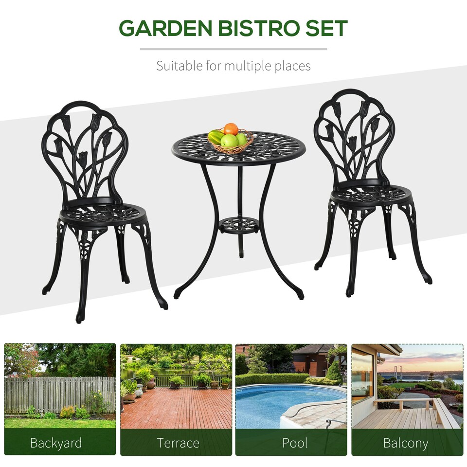 image 1 of Outsunny 3 Piece Bistro Set, Aluminium Garden Furniture with Umbrella Hole