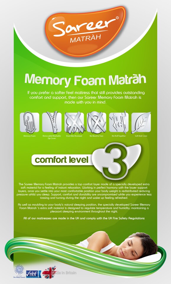 image 1 of Sareer 6 Inch Memory Foam Mattress 4FT | White | Small Double