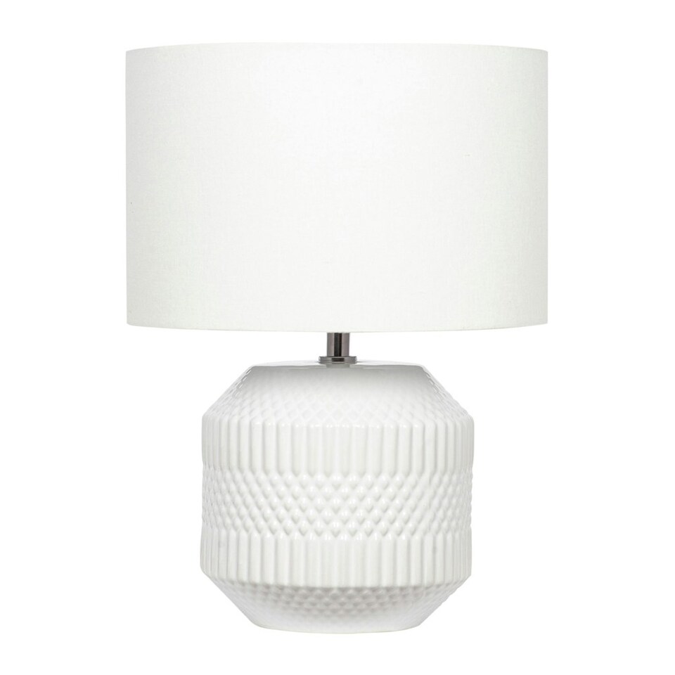 image 1 of White Geo Textured Ceramic Table Lamp