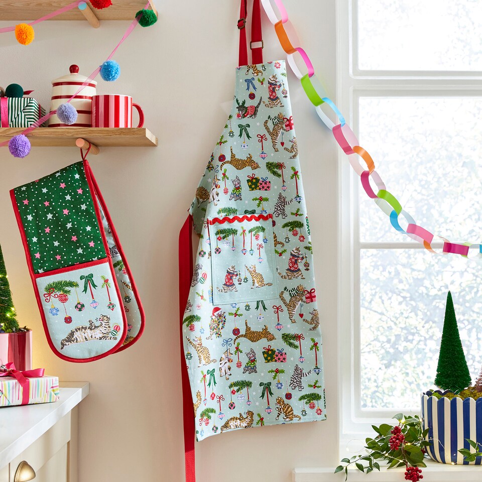image 1 of Ulster Weavers Christmas Cats Apron - Cotton Seafoam