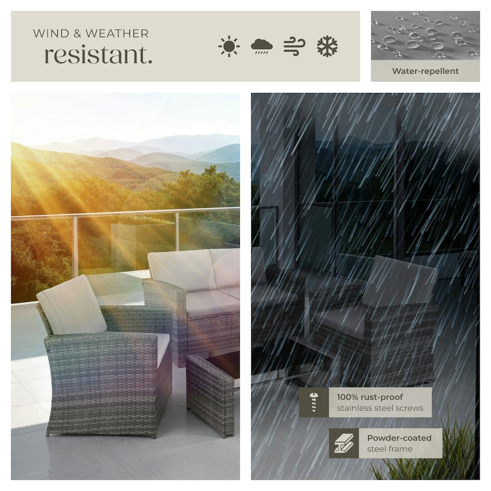 image 1 of Garden Furniture Set Jesolo - 2 armchairs, 1 sofa,  and coffee side table - Grey/Light Grey