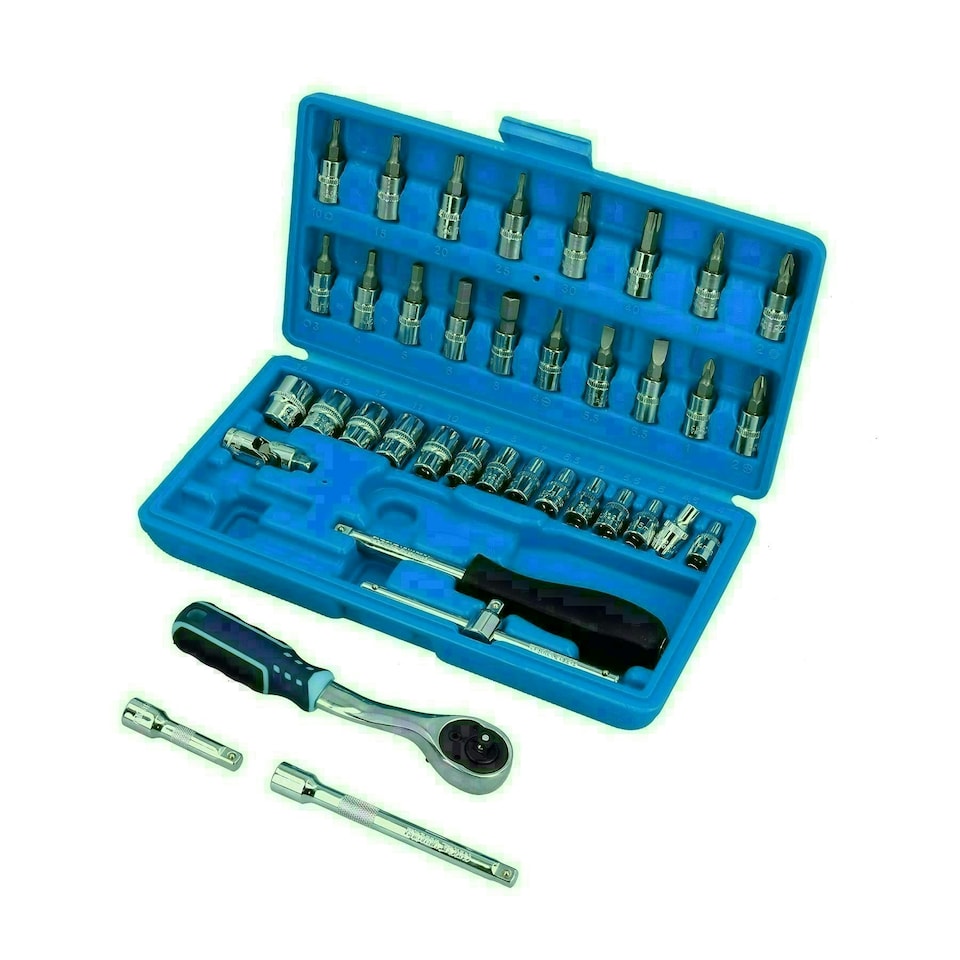image 1 of 38pc 1/4" Drive Metric Socket Accessory Bit Ratchet Extension 4mm - 14mm TE550