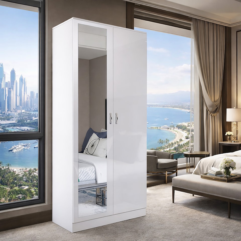 image 1 of LUXURY White Mirrorred 2 Door Soft close wardrobe - height 180 cm