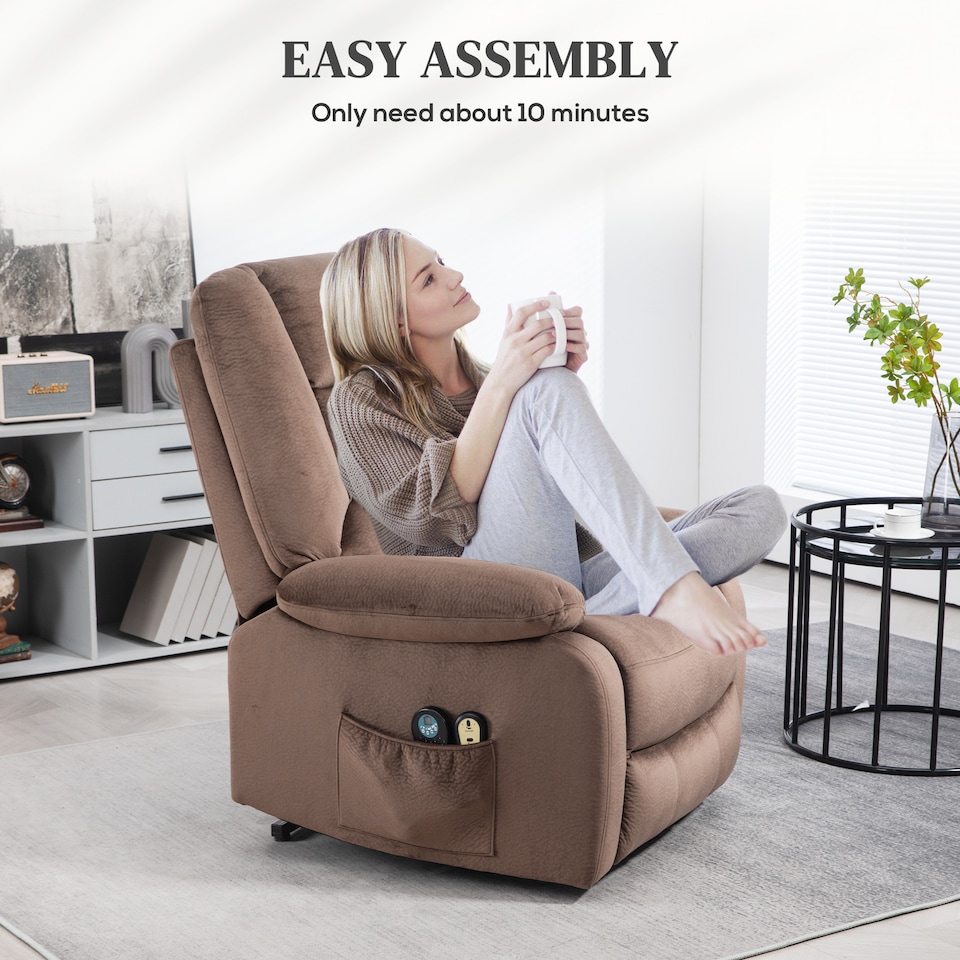 image 1 of HOMCOM Power Lift Riser and Recliner Chair with Vibration Massage and Heat, Velvet Fabric Electric Recliner Armchair for Elderly with Remote Controllers, Side Pocket, Quick Assembly, Brown | Brown | Brown