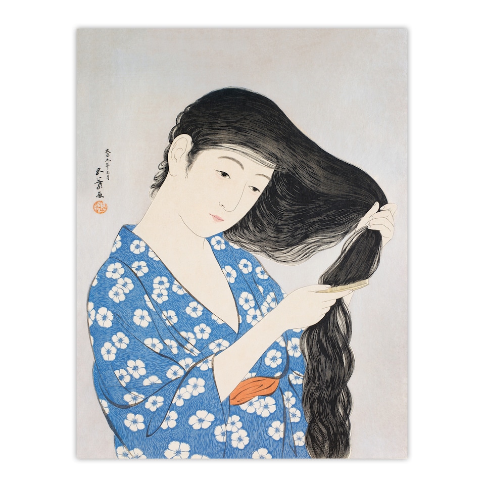 image 1 of Goyo Hashiguchi Framed Wall Art Print Woman Combing Her Hair Home Décor