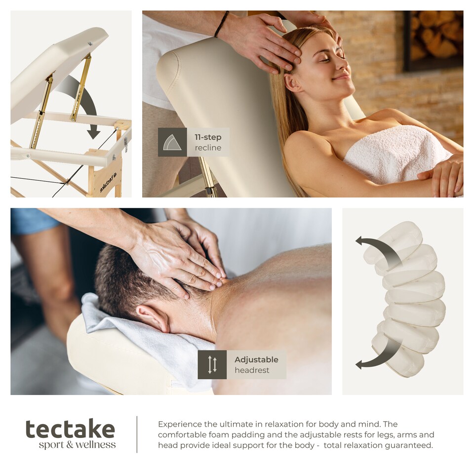 image 1 of Massage Table 3 Zones Massage Table Massage Bed Cosmetic With Lounger Bag Head- And Armrests | Cream | beige | 1