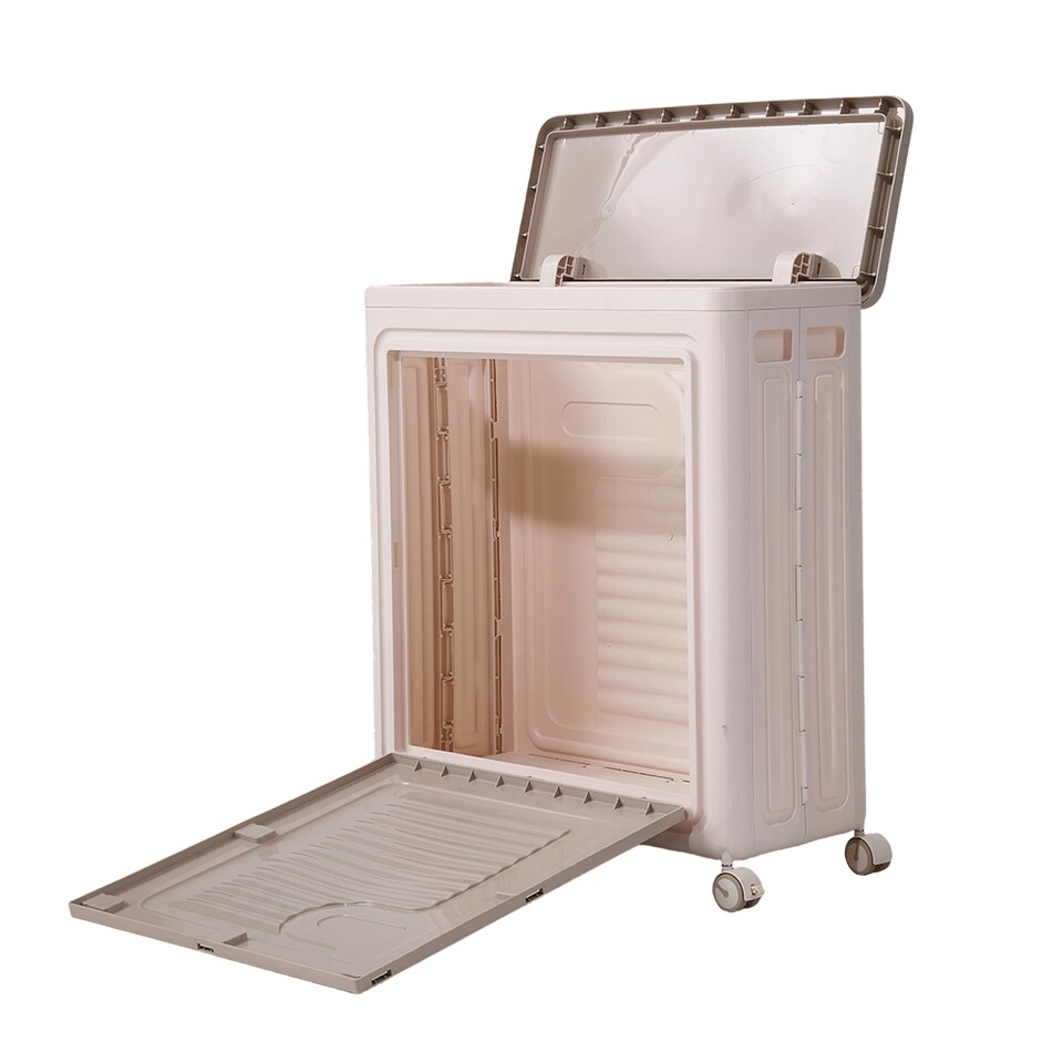 image 1 of Living and Home Plastic Folding Storage Box with Flip-top Lid and Wheels, M | Cream | 70L