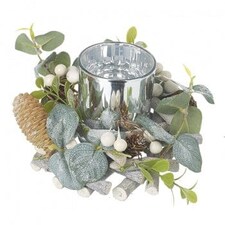 Festive Eucalyptus and Silver Christmas Candle Holder