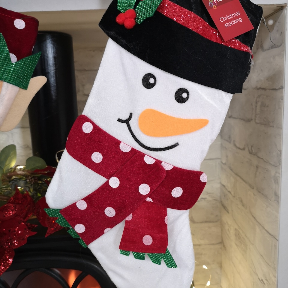 image 1 of Bulk of 36 Hanging Christmas Stockings with 3 Different Designs - Santa, Snowman & Elf