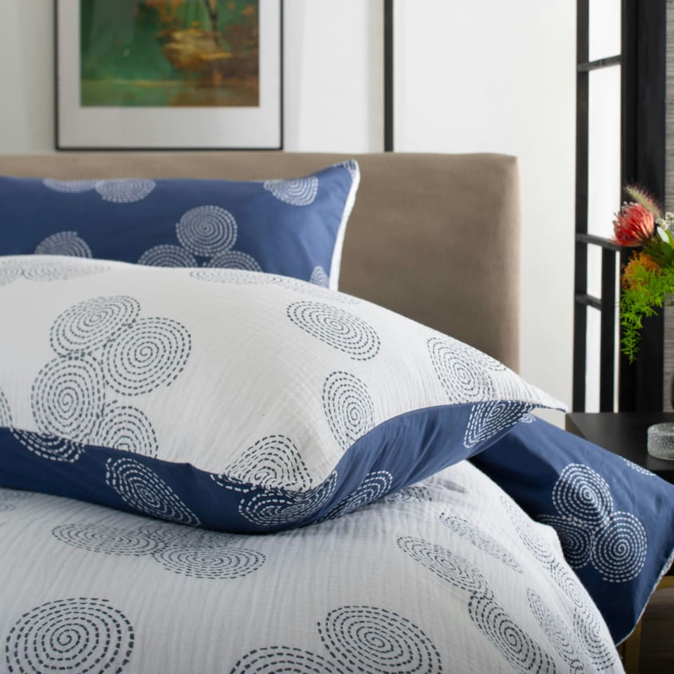 image 1 of Hyogo Japanese-Inspired Luxury Double Gauze Cotton Duvet Cover Set Blue | White | Single