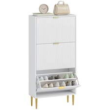 HOMCOM Slim Shoe Storage Cabinet with 3 Flip Drawers for Hallway White | Gold | 60W x 24D x 128H cm
