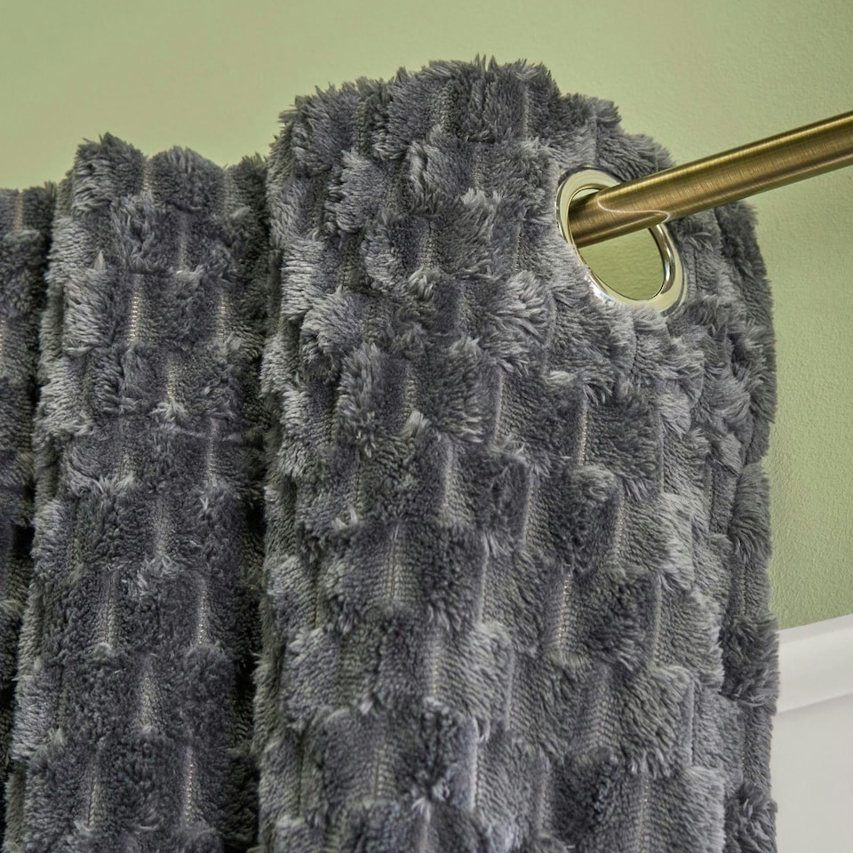 image 1 of OHS Waffle Fleece Soft Thermal Insulated Panel Pair Eyelet Curtains, 90x90" | Grey | Charcoal