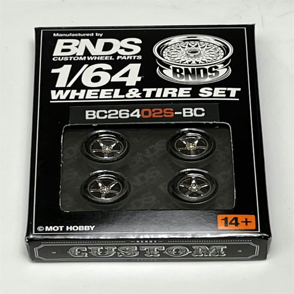 image 1 of BNDS Custom Wheel Parts Wheel and Tyre Set Black Chrome 1:64 MOT Hobby BC26402SBC