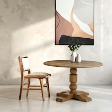 Interiors by Premier Oak Wood Natural Round Dining Table, Dining Room Table with Carved Base, Artistic Dining Table for Kitchen Cream