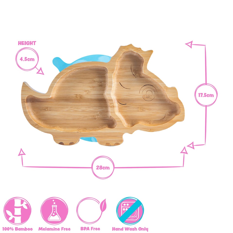 image 1 of Tiny Dining Bamboo Dinosaur Baby Weaning Plate & Fork Set - Pastel Pink