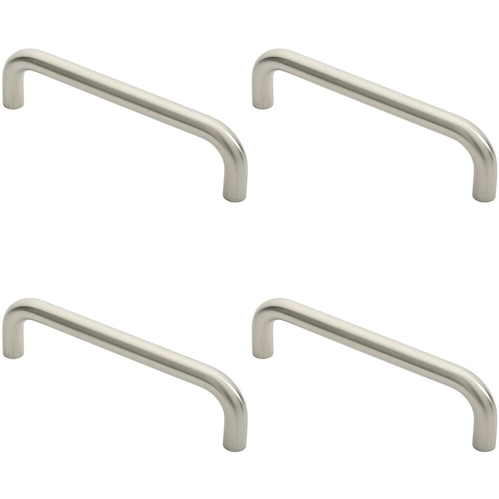 4x Round D Bar Pull Handle 244 x 19mm 225mm Fixing Centres Satin Stainless Steel