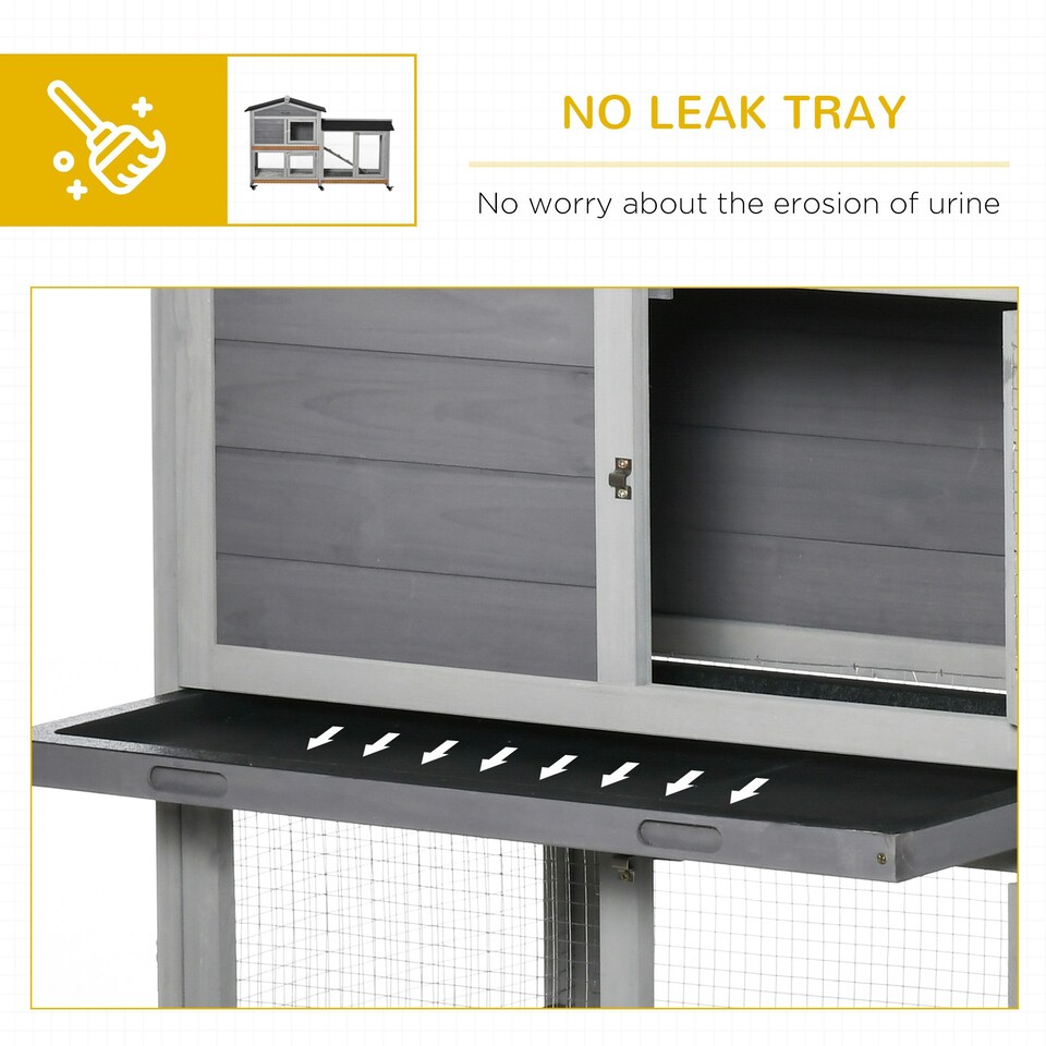 image 1 of PawHut Rabbit Hutch, Bunny Cage Outdoor 2-Tier w/ Wheels & Tray, Grey