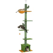 PawHut 6-Level Floor to Ceiling Cat Tree, 230-275cm Height, Green