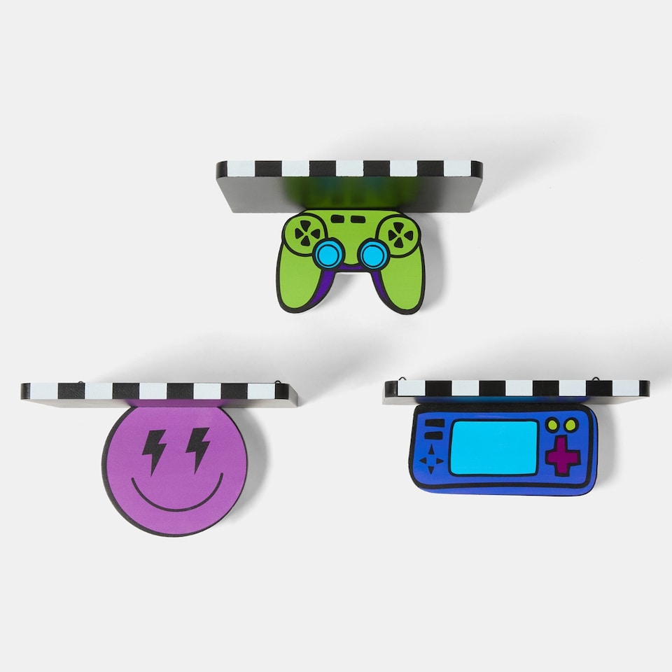 image 1 of OHS Kids Set of 3 Gaming Novelty Wall Shelves Floating Storage - Checkerboard