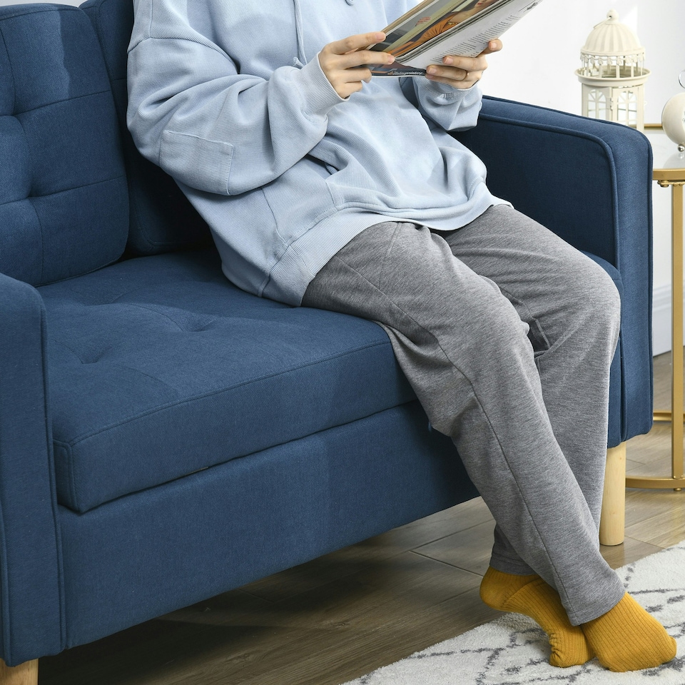 image 1 of HOMCOM Compact Loveseat Sofa 2 Seater Sofa with Storage and Wood Legs Blue