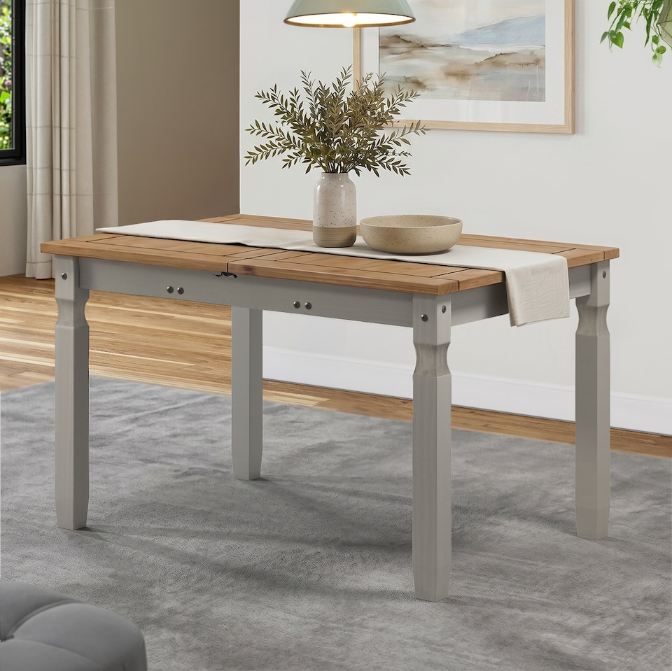 image 1 of Mercers Furniture Corona Grey Wax Small Extending Dining Table Solid Wood Pine Wooden Kitchen with Mexican Styling