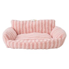 Living and Home Soft Striped Plush Pet Bed for Cats & Dogs | Pink | One Size | 1